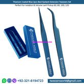 Titanium Blue 2pcs Best Eyelash Extension Tweezers Set